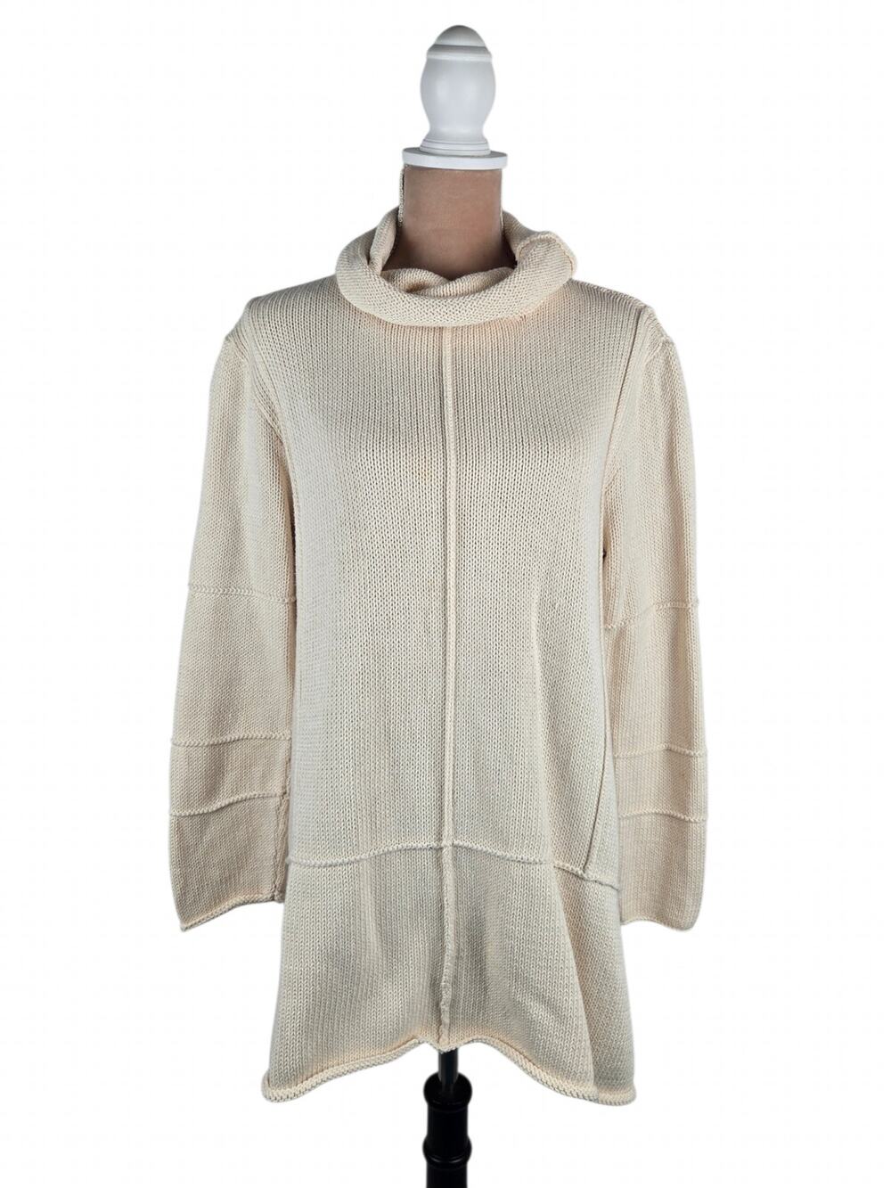 Pure Handknit Cowl Neck Tunic Sweater Oversized Longline Oatmeal L/XL